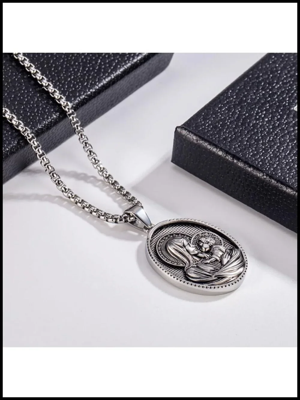 Virgin Mary Necklace Miraculous Medal Pendant 316L Stainless Steel Religious